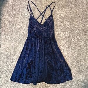 Blue velvet mini dress